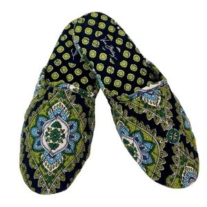 Vera Bradley Slippers Cambridge Navy/Green/White Ladies M 7/8 EUC